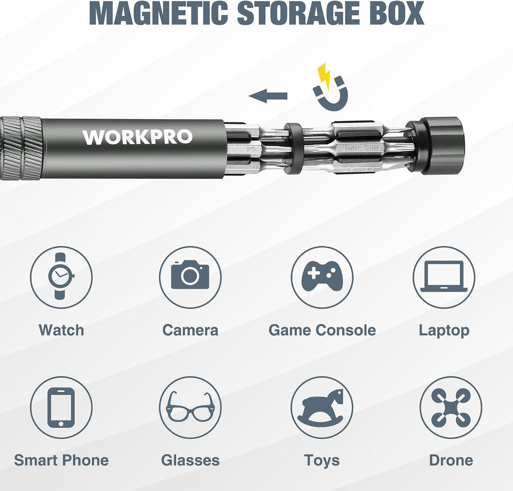 WORKPRO 24 in 1 Multi Bit Mini Screwdriver Set Magnetic, Grey