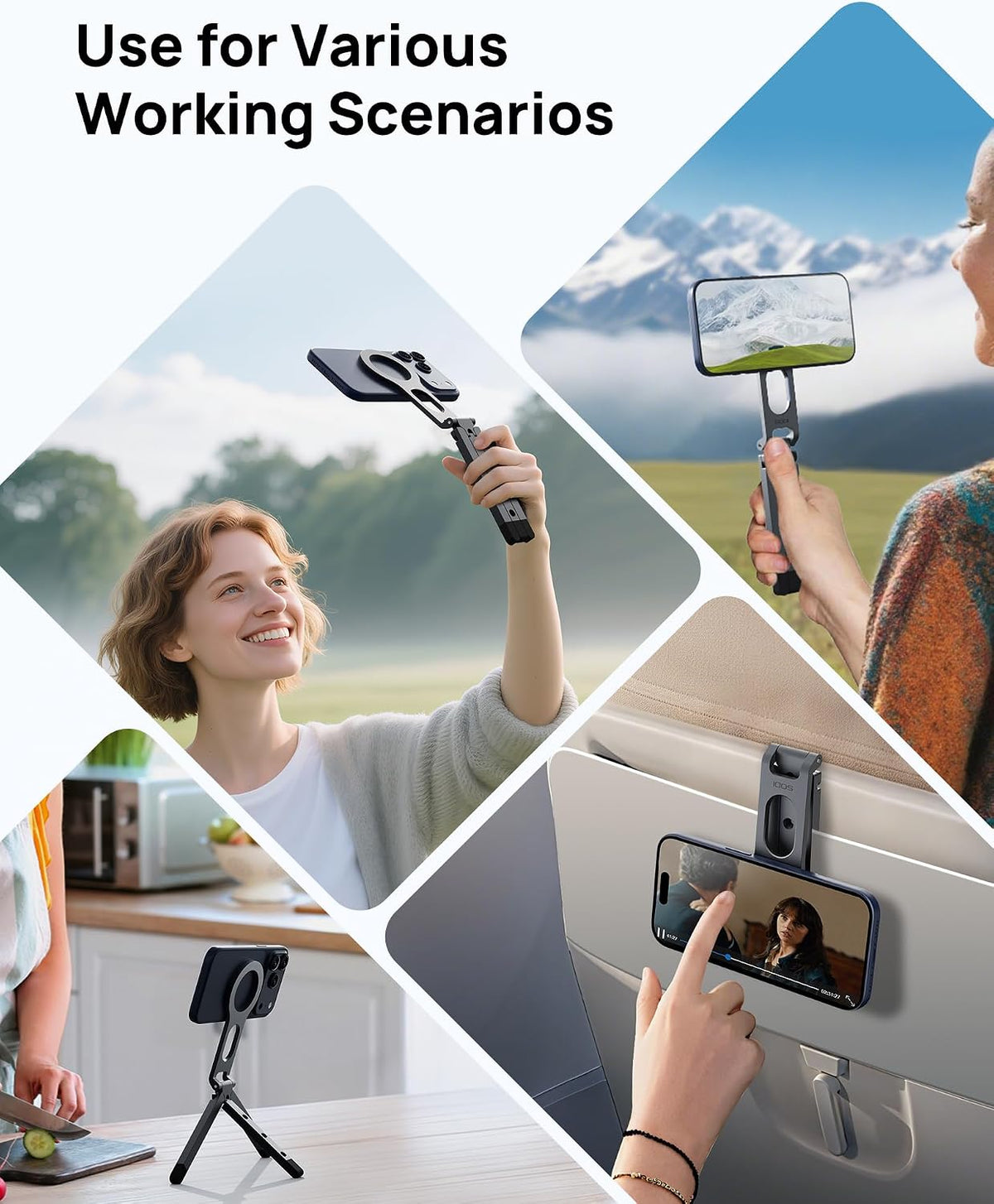 SODI Magnetic Phone Tripod Stand for iPhone - Strong Magnet Foldable Cell Phone Stand for Vlog, Gym, Travel Essentials, Mini Tripod Phone Stand Compatible with iPhone 17 16 15 14 13 12 Series