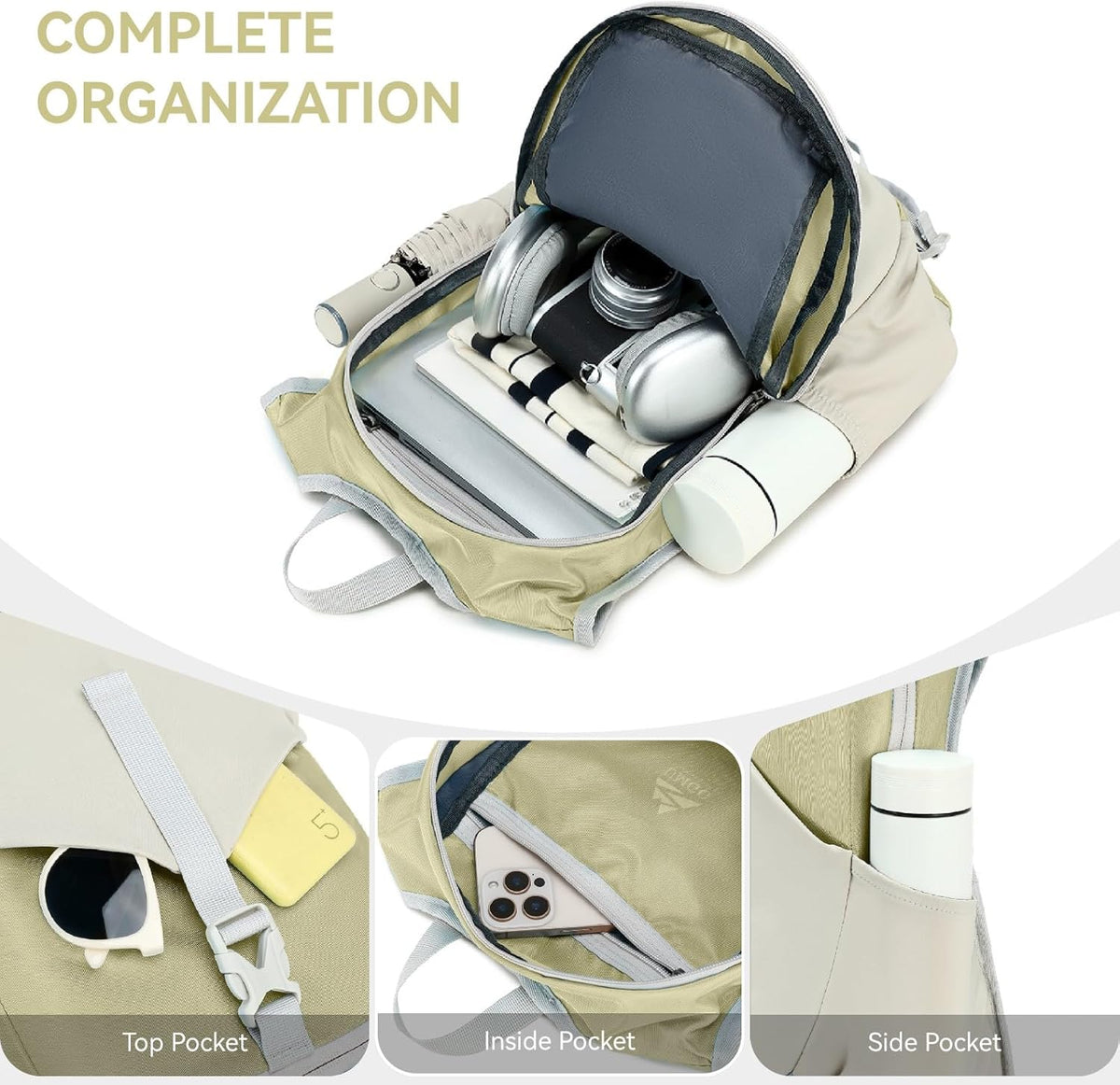 15L Small Hiking Backpack for Men Women Lightweight Packable Backpack Foldable Casual Daypack for Camping Travel Outdoor, Beige