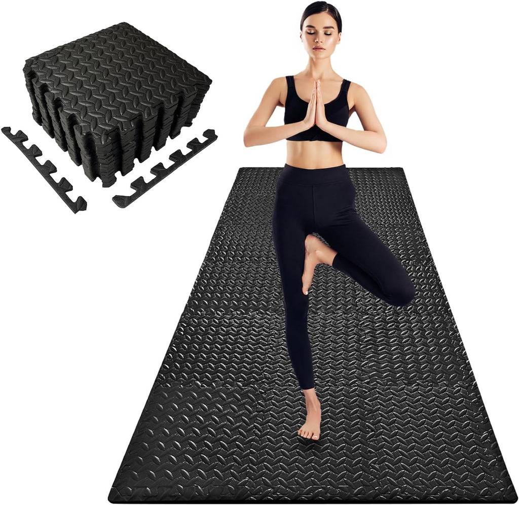 3x6 Feet Interlocking Foam Floor Mats (18-Pack) - 0.4"（10mm Thick Gym Mats for Home Workouts, Exercise & Play - Puzzle Tiles for Home Gym, Yoga, Kids Area.