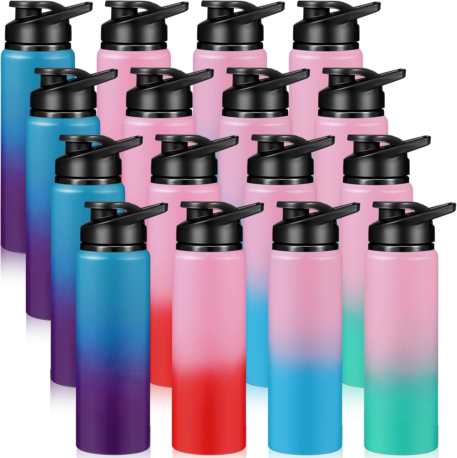 Mimorou 16 Pack Aluminum Water Bottles Bulk,Blue, Black, Red, Gray,17 Oz