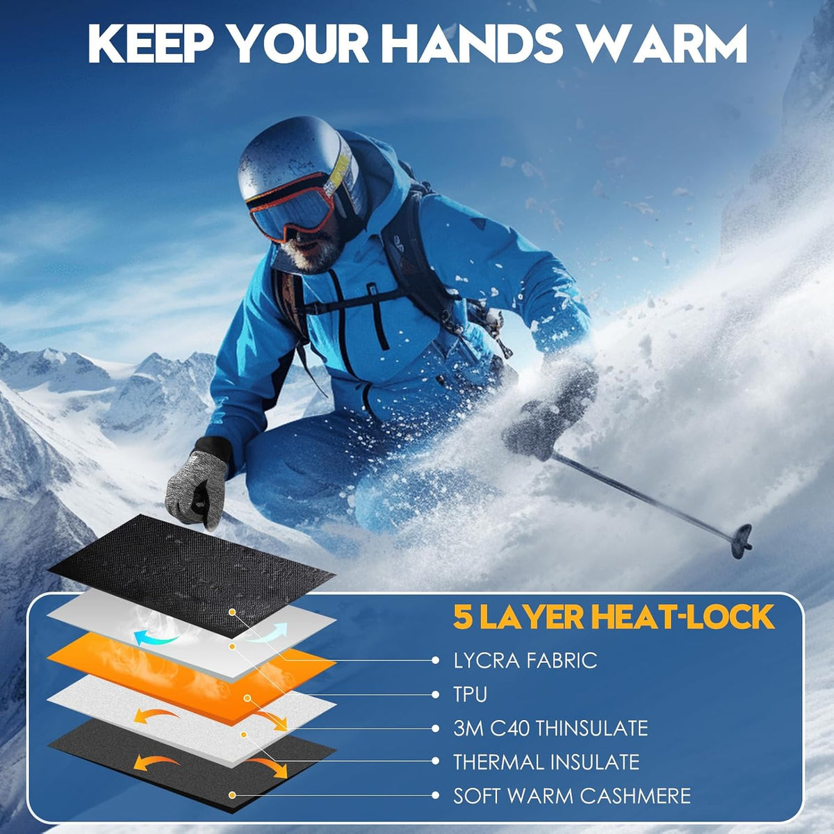 Bruvoalon Winter Gloves for Women & Men, 3M Thermal Insulation, Lycra Fabric, Touchscreen, Anti-Slip