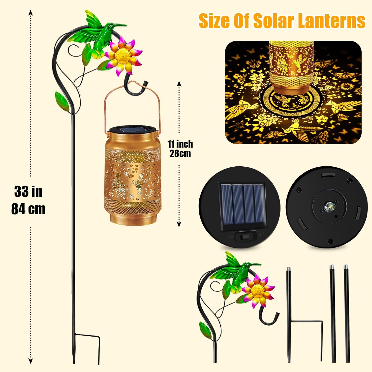 Solar Garden Lights Outdoor Decor, Hummingbird Lantern with Shepherd Hook