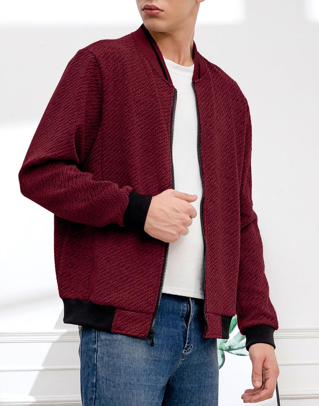 Wizoat Mens Casual Jacket Loose Fit Lightweight Jacket Varsity Bomber Jacket with Zipper