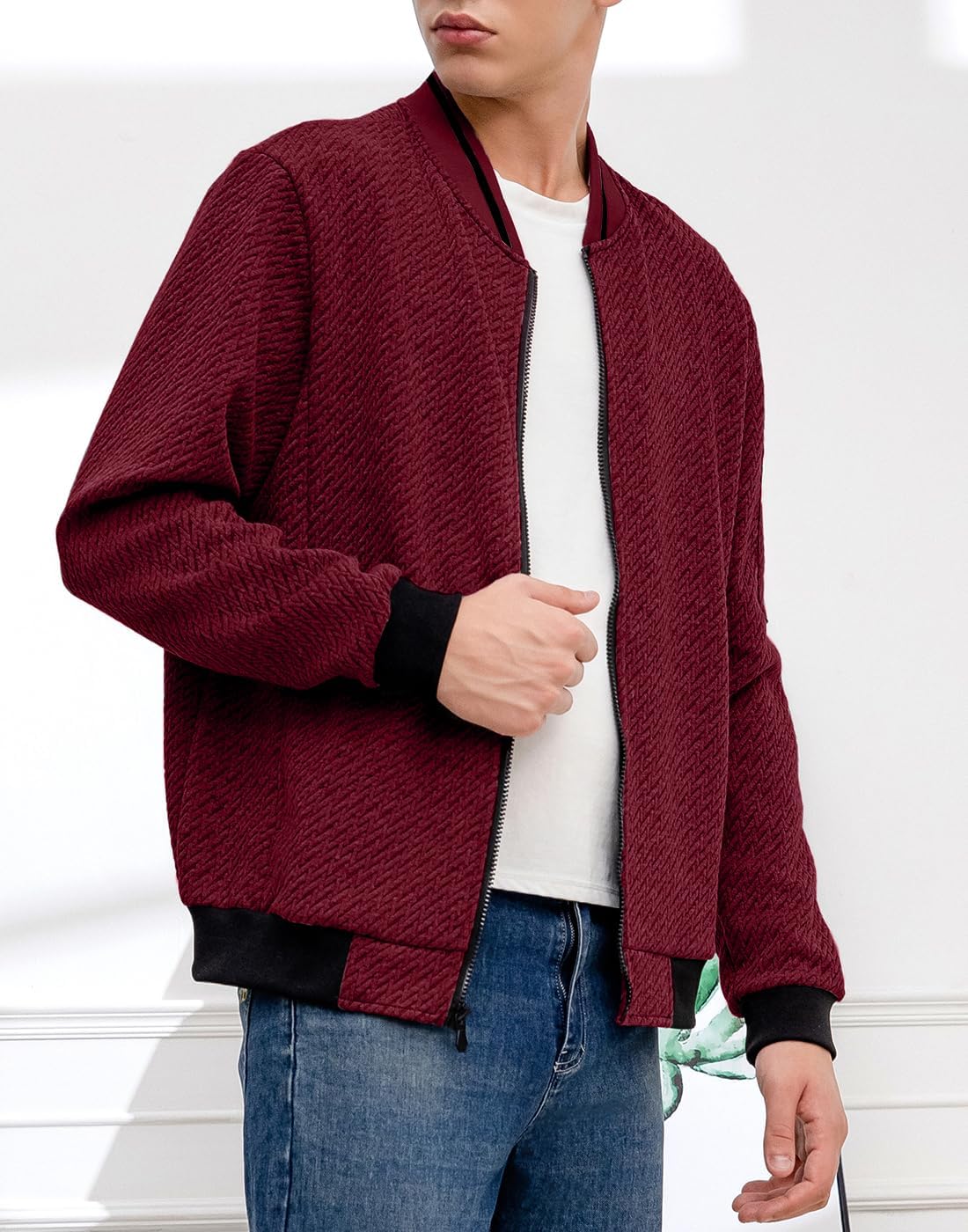 Wizoat Mens Casual Jacket Loose Fit Lightweight Jacket Varsity Bomber Jacket with Zipper