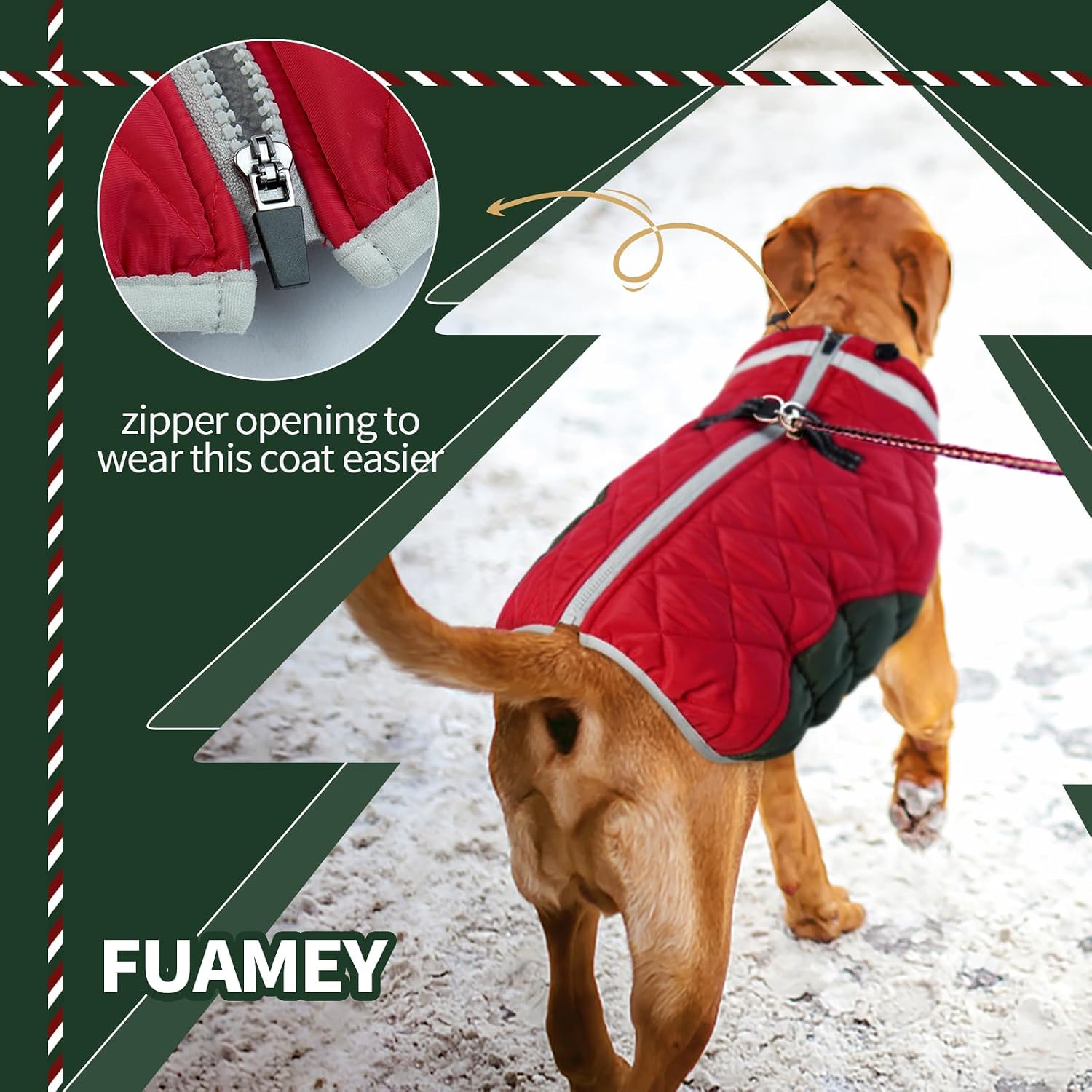 FUAMEY Dog Winter Coat Fleece Warm Small Dog Coat with Harness Built in