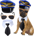 Yewong 3 Pieces Pet Captain Pilot Costume Accessory Set Dog Cat Pilot Hat Formal Necktie Collar Pilot Costume Accessories for Pet Pilot Fancy Dress Halloween Party (Set-C)