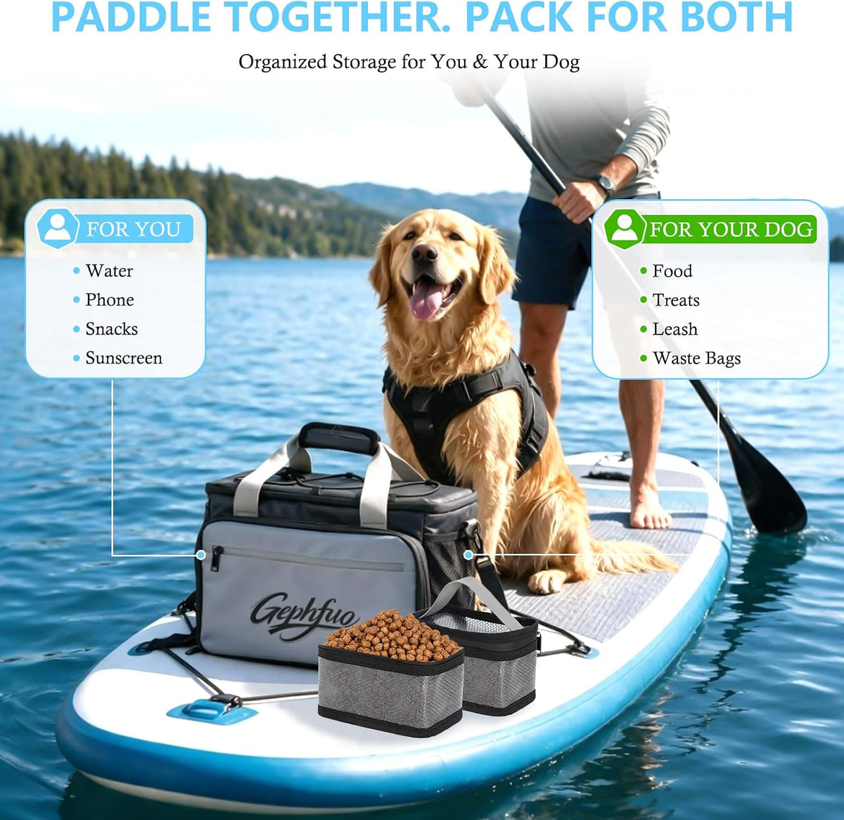 Modoker Waterproof Paddleboard Deck Bag, Paddle Board Accessories Storage Organizer for Dog Travel with Adjustable Dividers & Mesh Pockets