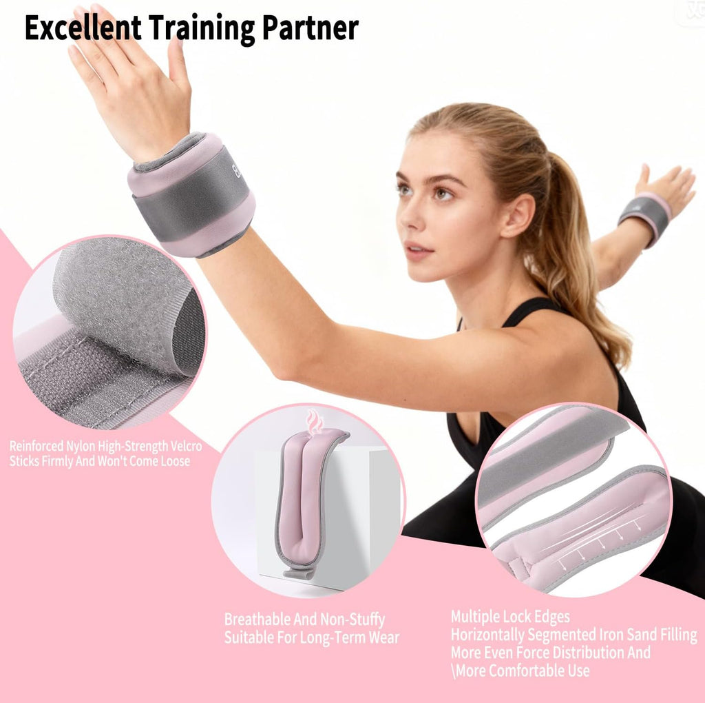 Ankle Weights for Women & Kids - 0.5LB/1LB Each Wrist/Ankle Weight Pair (1LB/2LB Total) Adjustable Arm/Leg Weights for Walking, Running, Pilates, Home Workout with Comfortable Straps (Pink)