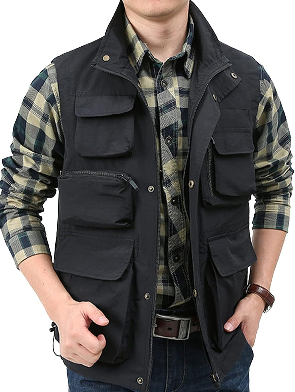 Yimoon Mens Utility Fishing Vest Lightweight Safari Cargo Vest