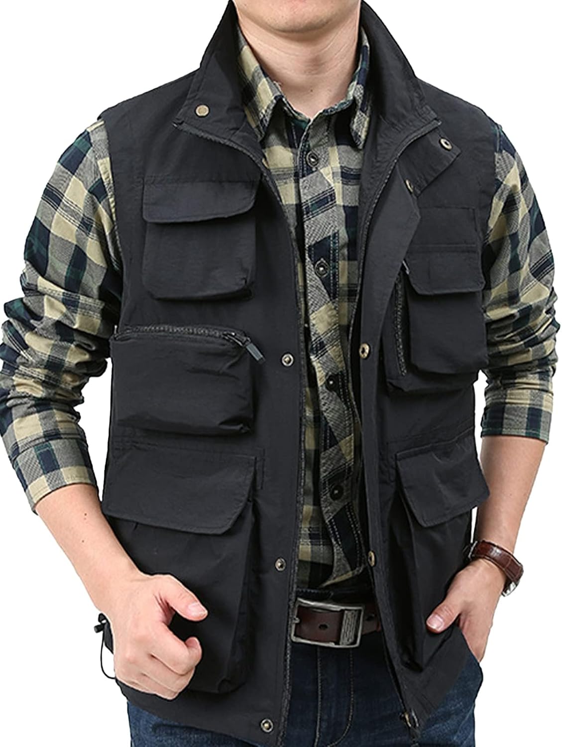 Yimoon Mens Utility Fishing Vest Lightweight Safari Cargo Vest