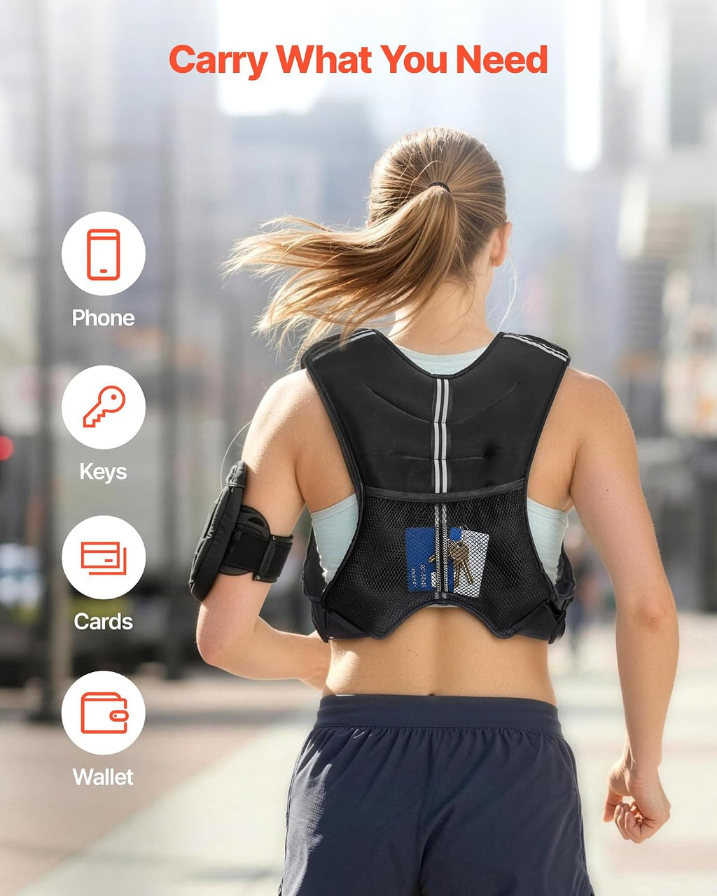 VEVOR Weighted Vest, 6lbs/8lbs/10lbs/25lbs Body Weight Vest for Men Women, with Reflective Stripe, Adjustable Buckle, Workout Equipment for Strength Training, Running, Jogging, Fitness, Muscle Building, Weight Loss