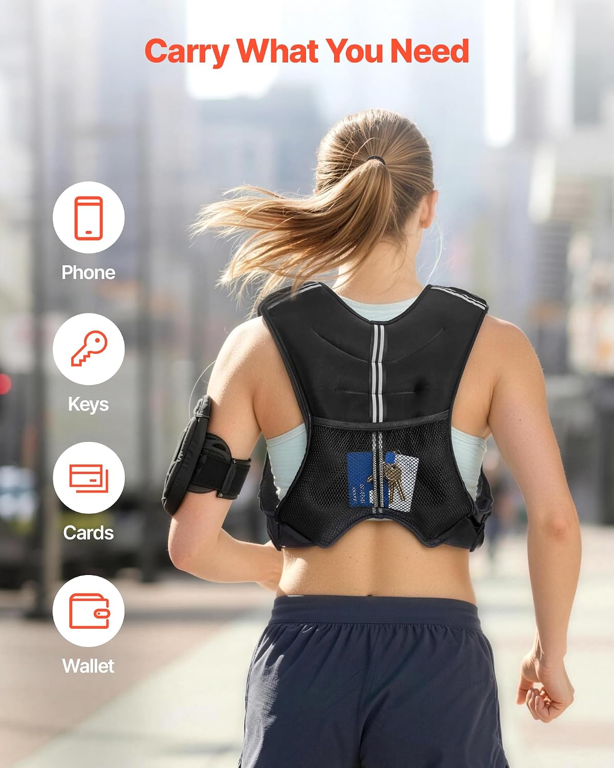 VEVOR Weighted Vest, 6lbs/8lbs/10lbs/25lbs Body Weight Vest for Men Women, with Reflective Stripe, Adjustable Buckle, Workout Equipment for Strength Training, Running, Jogging, Fitness, Muscle Building, Weight Loss
