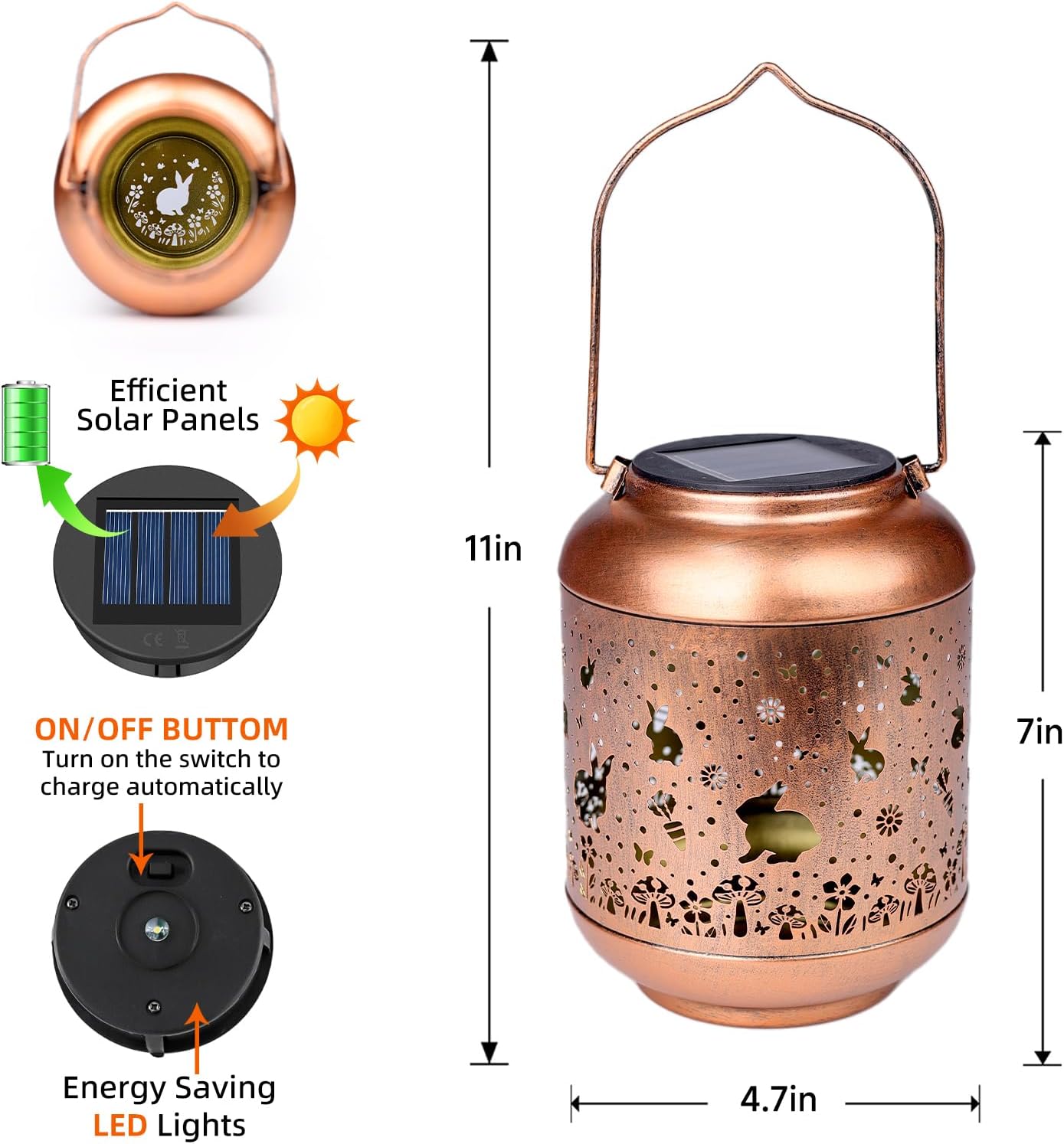 Rabbit Solar Lanterns Outdoor Hanging Waterproof,Garden Decor Solar Lights Gifts for Women Mom Grandma,Metal Outside Decoration Lantern for Yard,Porch,Patio,Landscape,Backyard,Lawn