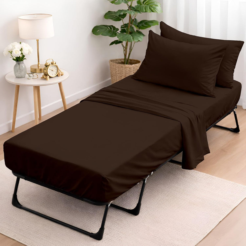 Cottington Lane 4 Piece Cot Sheets Set 32 x 75, Premium Egyptian Cotton Sheets, Perfect for Narrow Twin, Camp Bunk, Army Cots, Trifold Mattress, Camping Cot, Guest Bed Replacement, Chocolate