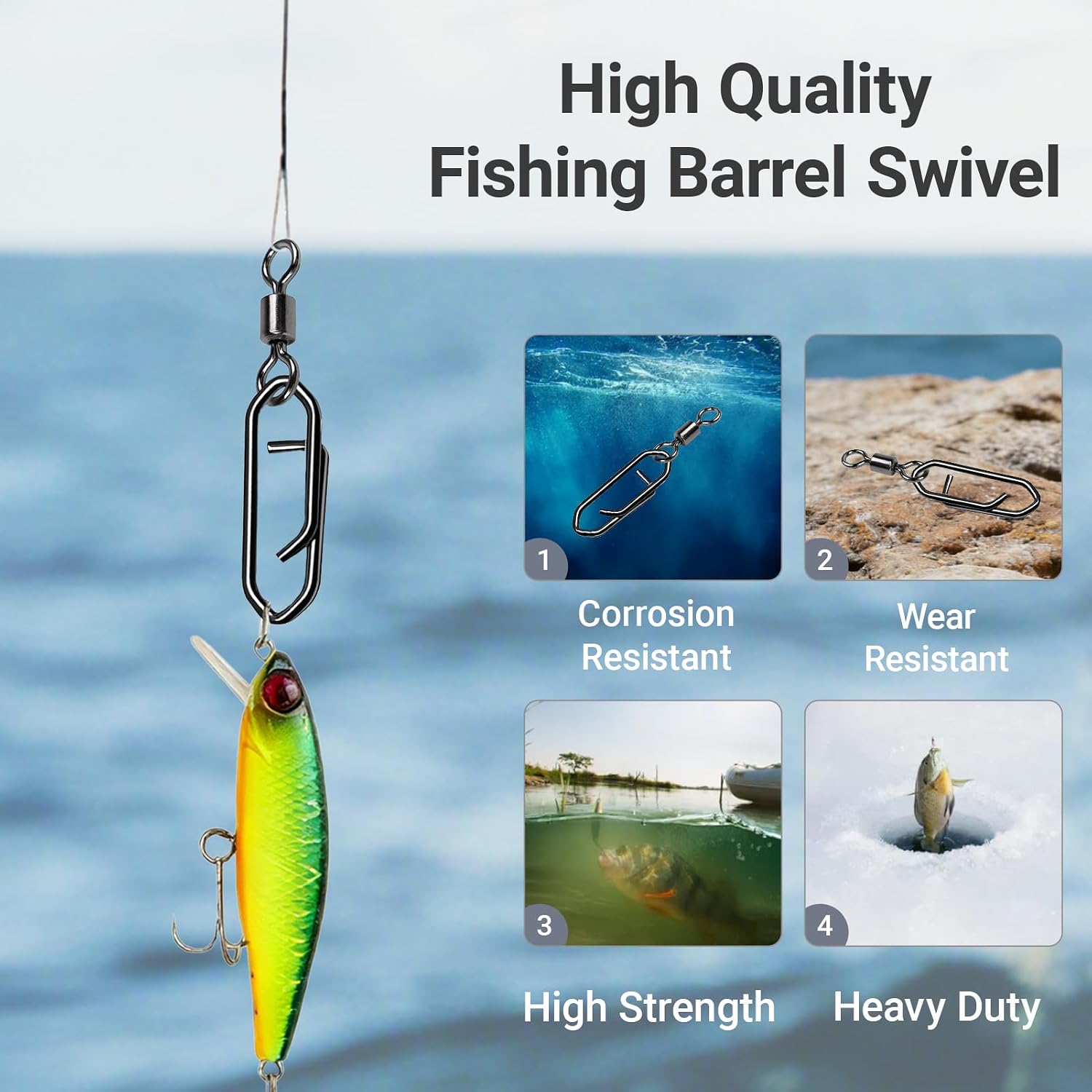 Atibin High Strength Fishing Clips Swivel Freshwater Saltwater Fishing Snaps Connector Rolling Barrel Swivels Fishing Clip Speed Change Black Nickel
