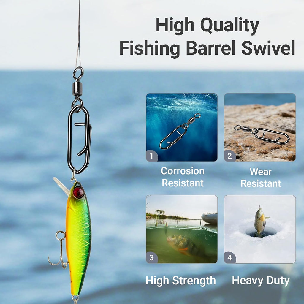 Atibin High Strength Fishing Clips Swivel Freshwater Saltwater Fishing Snaps Connector Rolling Barrel Swivels Fishing Clip Speed Change Black Nickel