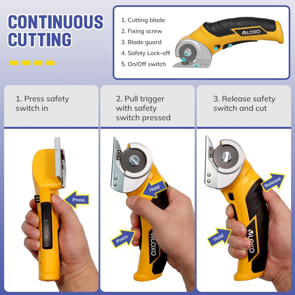 VLOXO Cordless Electric Scissors Cardboard Cutter with Safety Lock