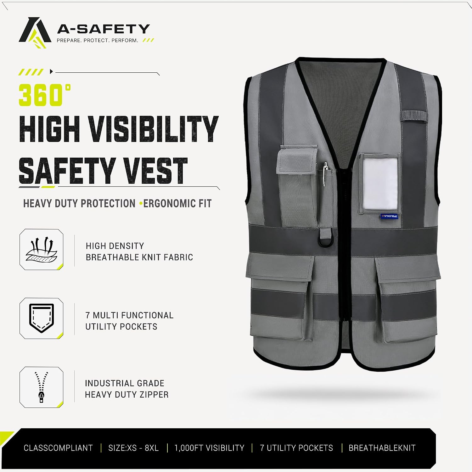 A-SAFETY High Visibility Reflective Safety Vest Customize Logo (XS-8XL)