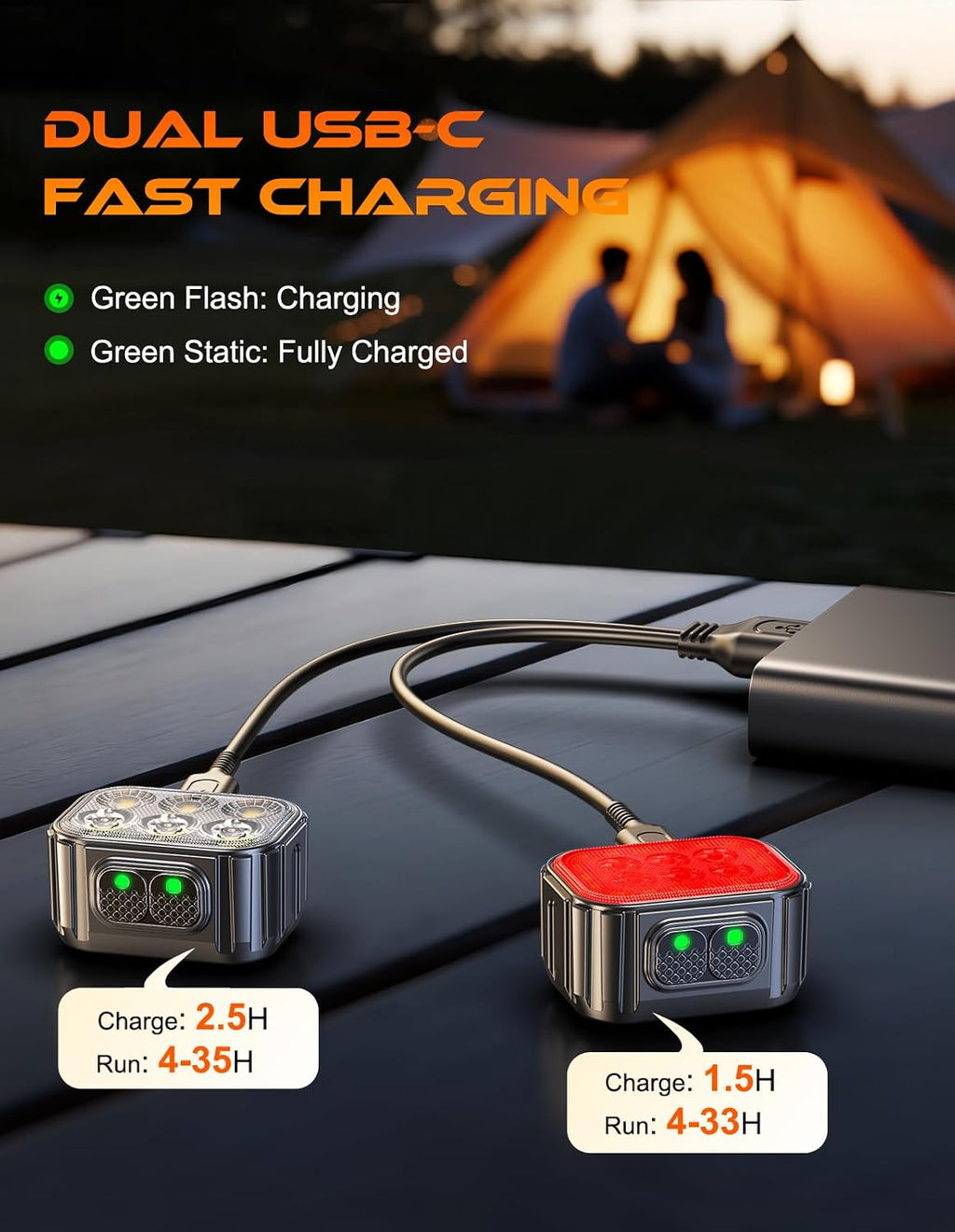 Cuvccn Bike Lights Super Bright, Rechargeable Bicycle Lights Set Multiple Modes, Waterproof Bike Lights for Night Riding/Cycling Safety, Front and Back Bike Reflectors Light, Long Battery Life
