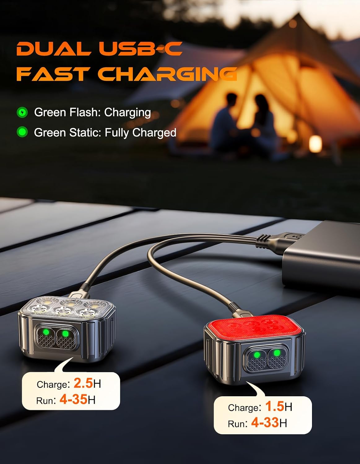 Cuvccn Bike Lights Super Bright, Rechargeable Bicycle Lights Set Multiple Modes, Waterproof Bike Lights for Night Riding/Cycling Safety, Front and Back Bike Reflectors Light, Long Battery Life