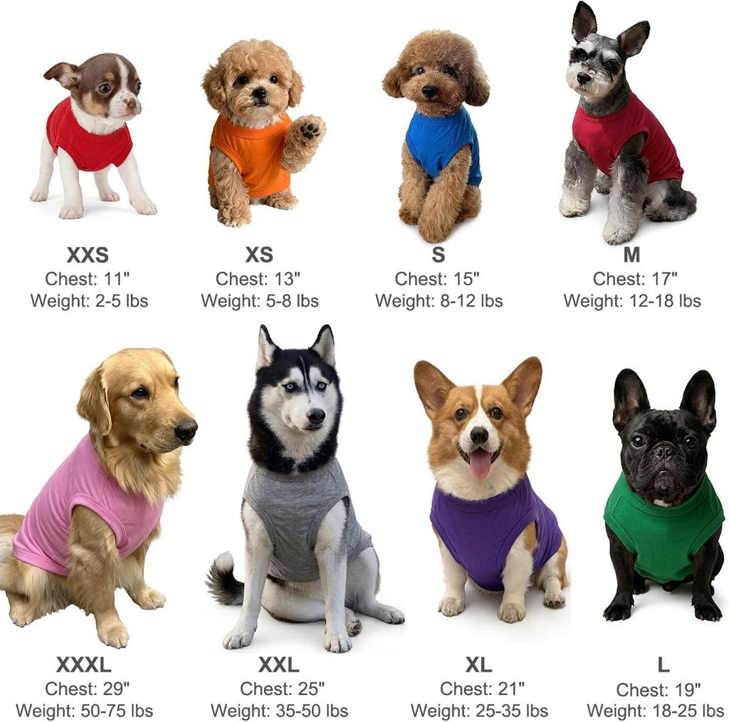 Chol&Vivi Dog Clothes Shirts, 4pcs Shirt for Large Size Dog, Blank Pet Cotton Sleeveless Apparel Soft and Lightweight, Tank Top for All Breeds, Black/Grey/White/Dark Green, XX-Large