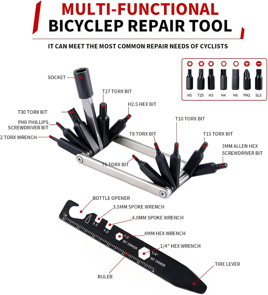 Bike Tool Kit 38-in-1, Bike Multitool with Tire Levers for Road and MTB