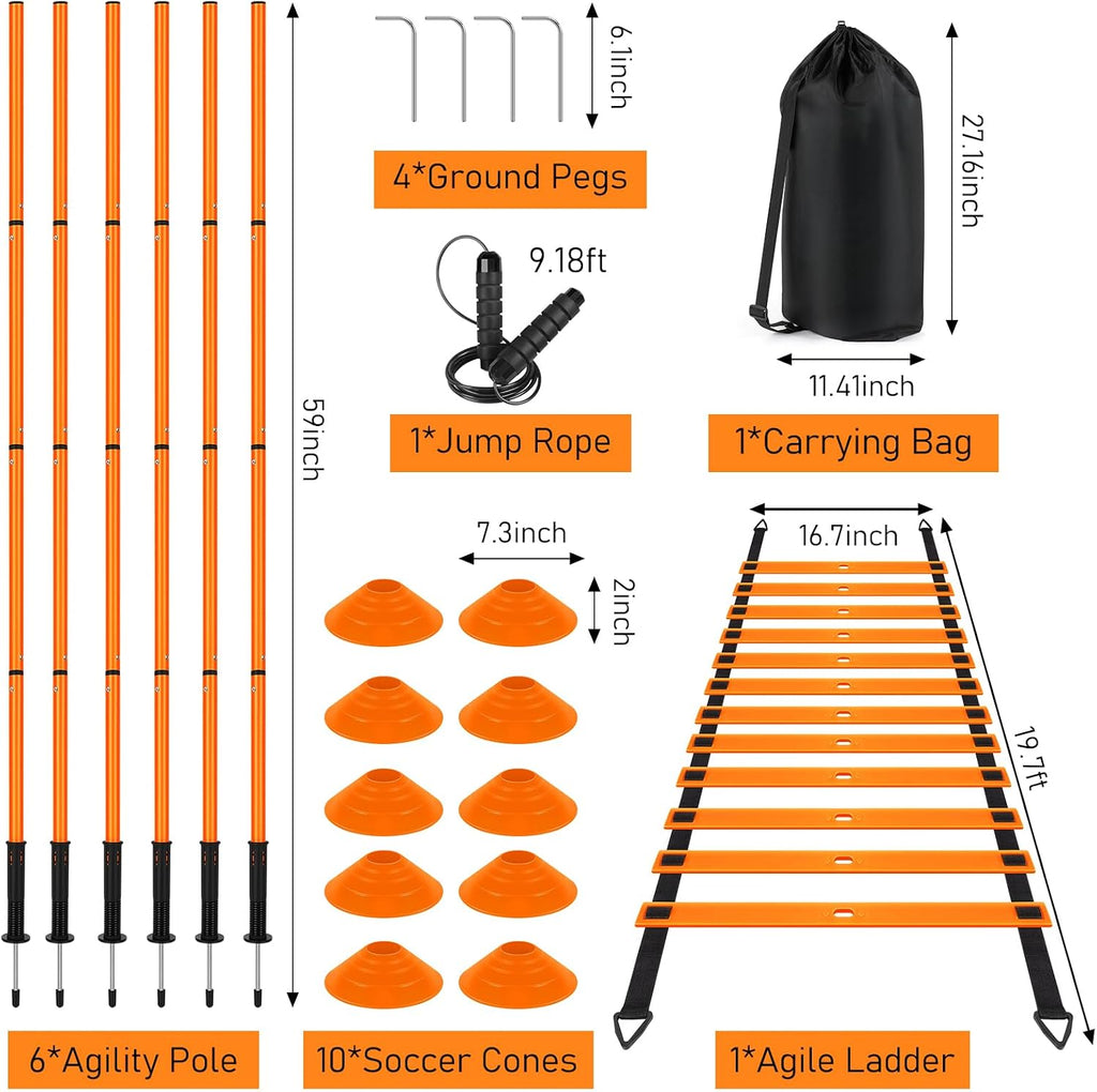 Soccer Training Equipment,Agility Speed Training Set, 20ft Agility Ladder