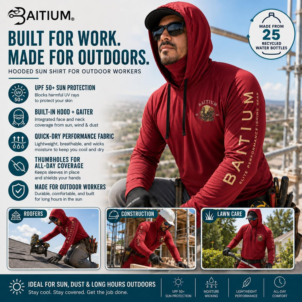 Fishing Shirts for Men,UPF50 Hooded Long Sleeve with Gaiter, Sun Protection Dry Fit Apparel, Face Mask, Fishing Clothes