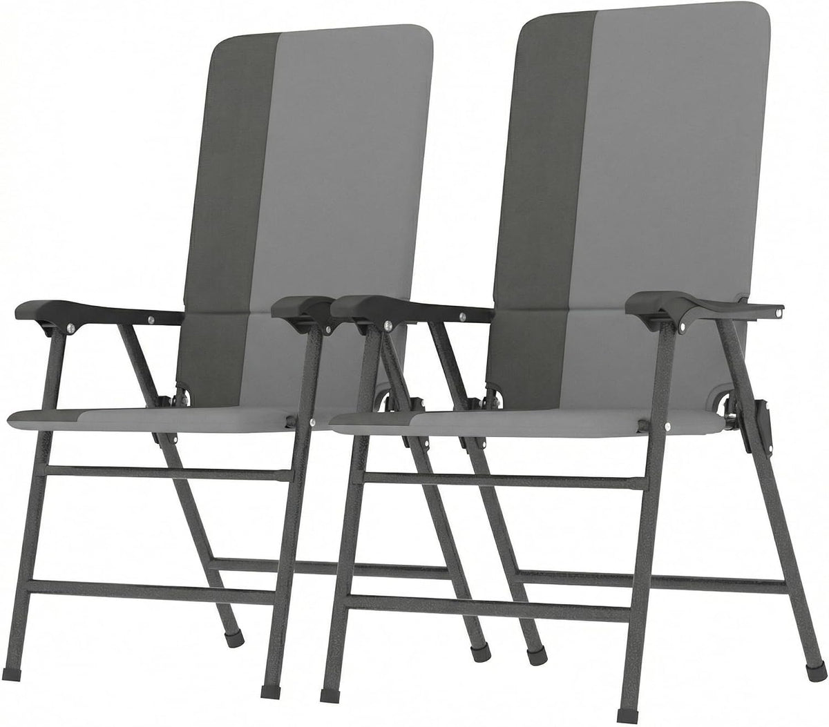Outsunny Folding Patio Chairs Set of 2 Padded High Back Armrests Light Gray