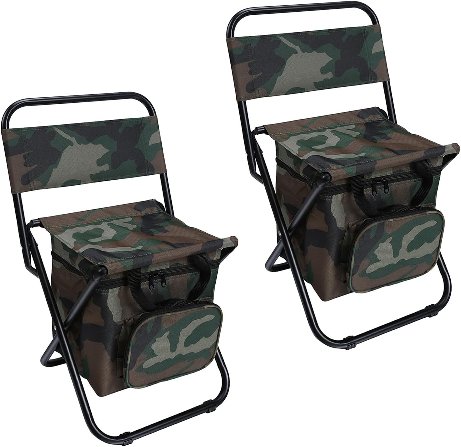 LEADALLWAY Fishing Chair with Cooler Bag Compact Fishing Stool Foldable Small Hunting Chair 12.2" Seat Depth,12.6" Seat Width