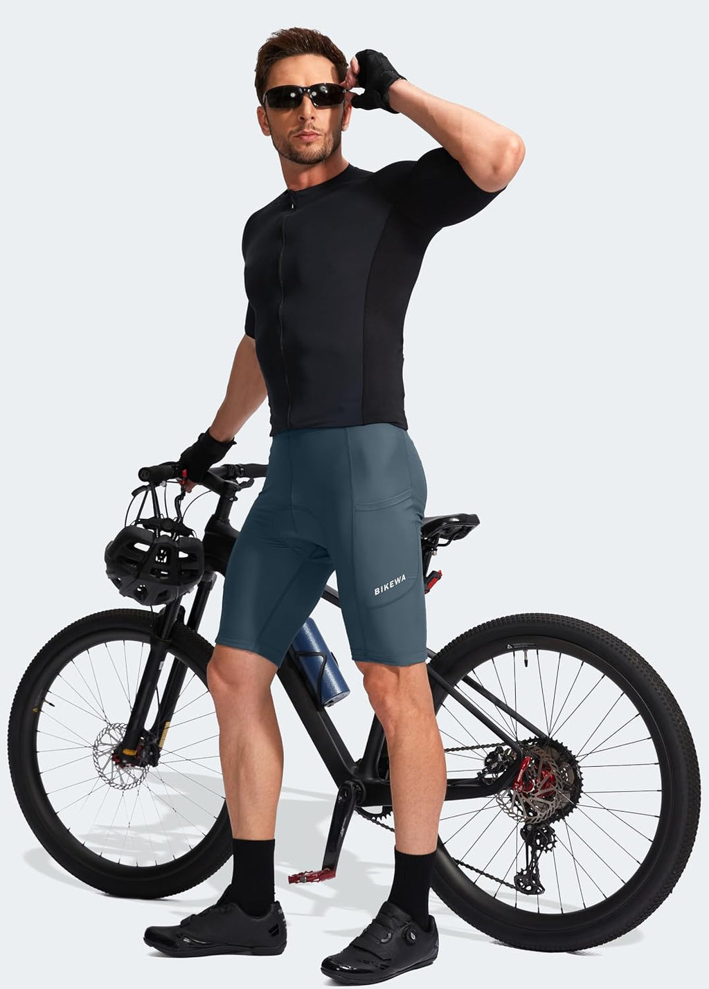 Bikewa Men's Bike Shorts 3D Padded Cycling Road Biking Mountain Riding Biker Bicycle UPF 50+ Cycle Shorts Zipper Pockets