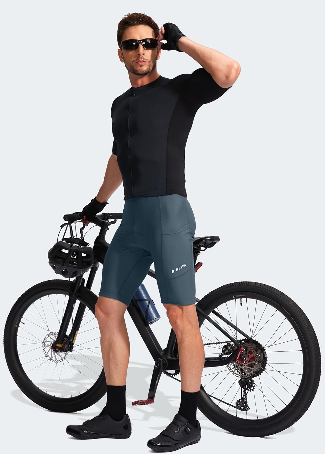 Bikewa Men's Bike Shorts 3D Padded Cycling Road Biking Mountain Riding Biker Bicycle UPF 50+ Cycle Shorts Zipper Pockets