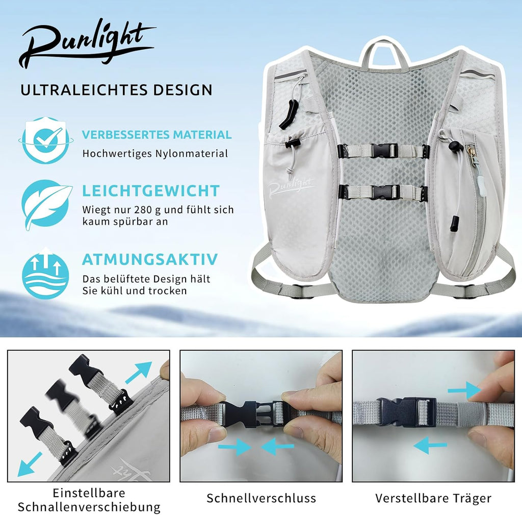 Runlight Running Vest for Women Men, Adjustable Hydration Backpack Breathable Reflective with 1.5L Water Bladder for Hiking, Trail, Running, Marathons, Cycling