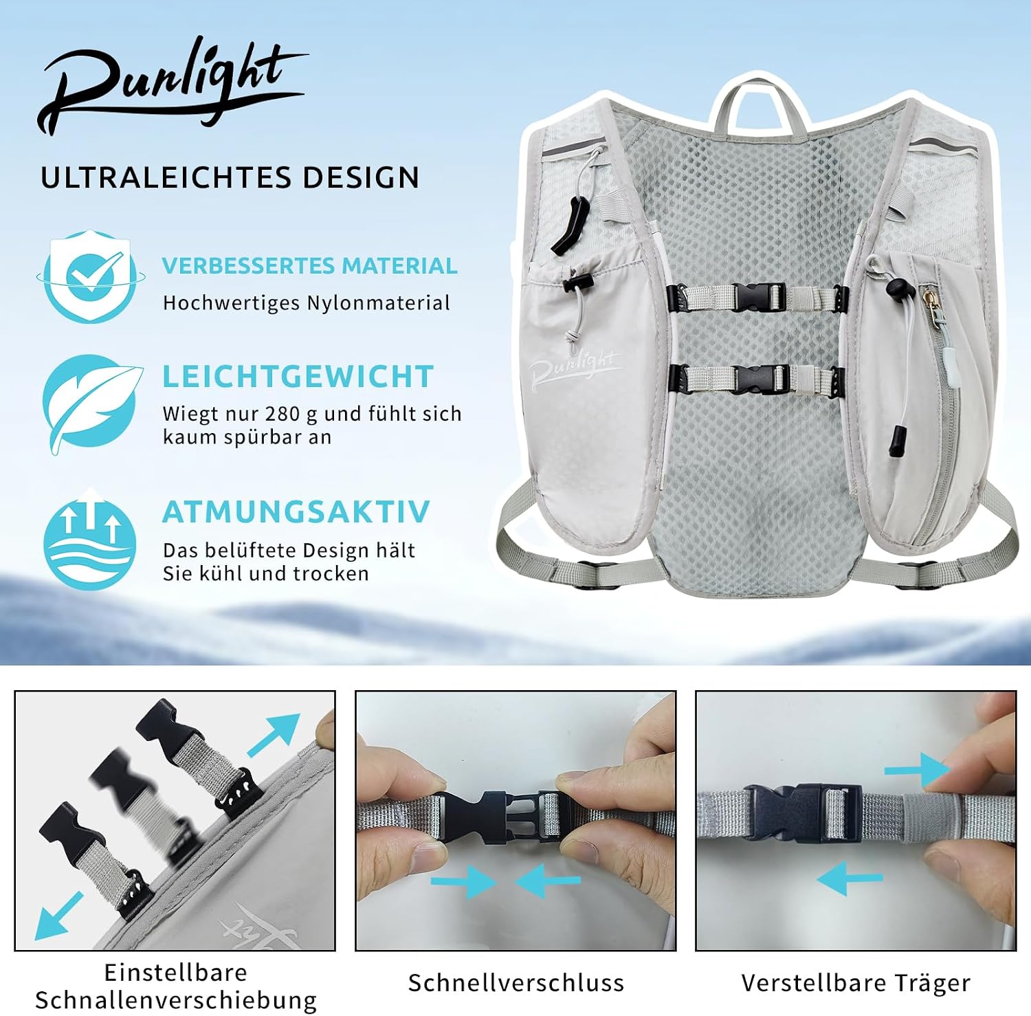 Runlight Running Vest for Women Men, Adjustable Hydration Backpack Breathable Reflective with 1.5L Water Bladder for Hiking, Trail, Running, Marathons, Cycling