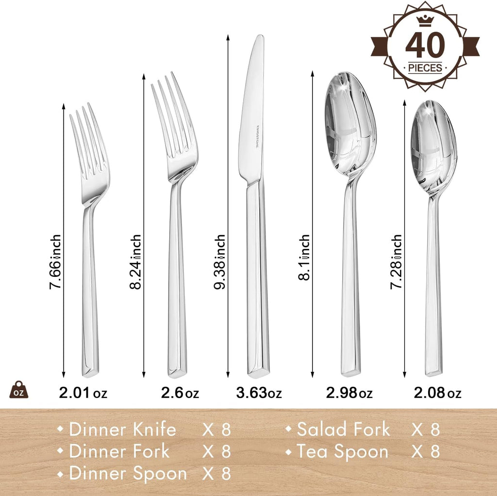 Silverware Set for 8, 40 Piece Flatware Set, Stainless Steel