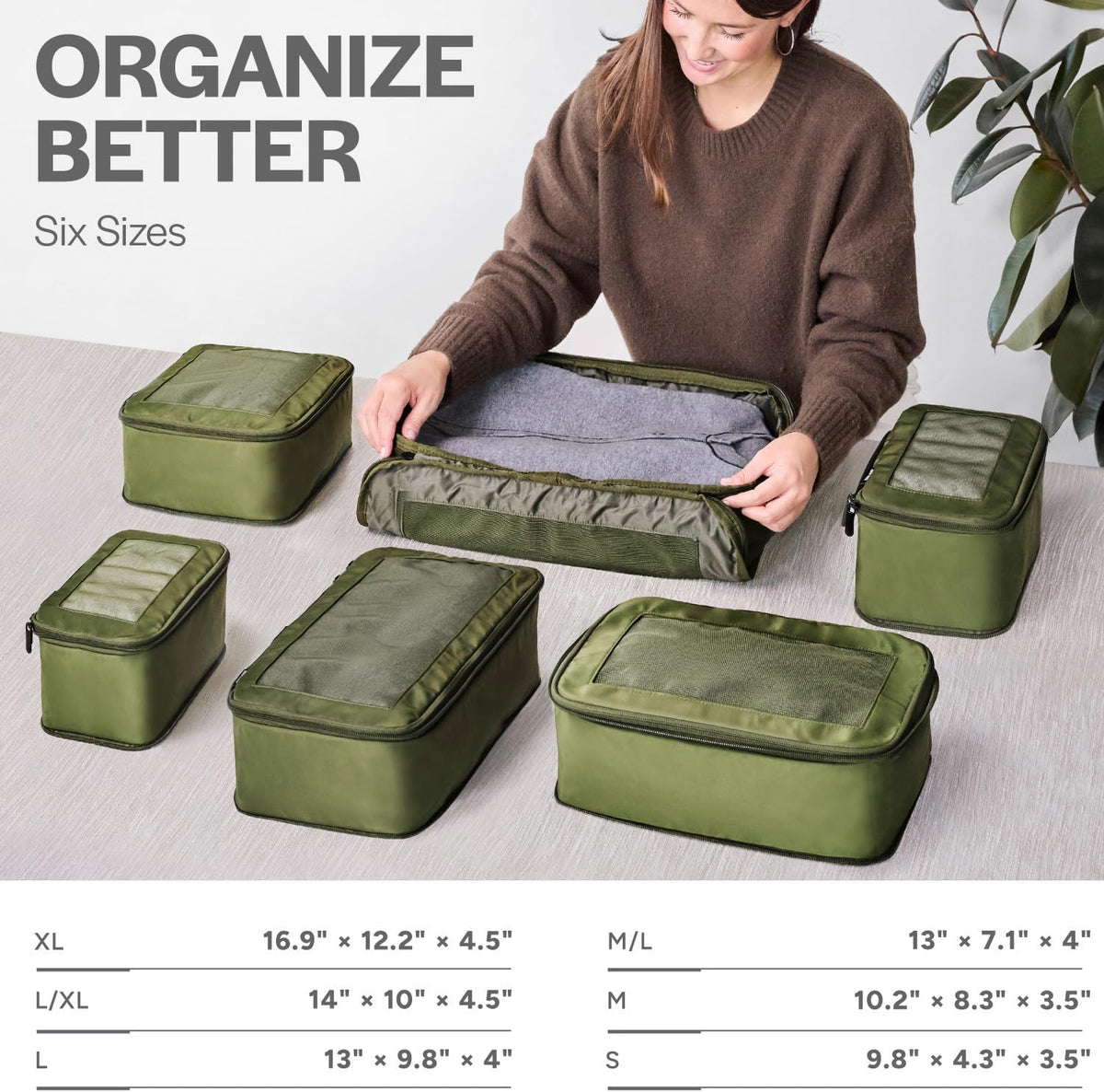 Aerotrunk Compression Packing Cubes for Travel, 6-Pack, Olive