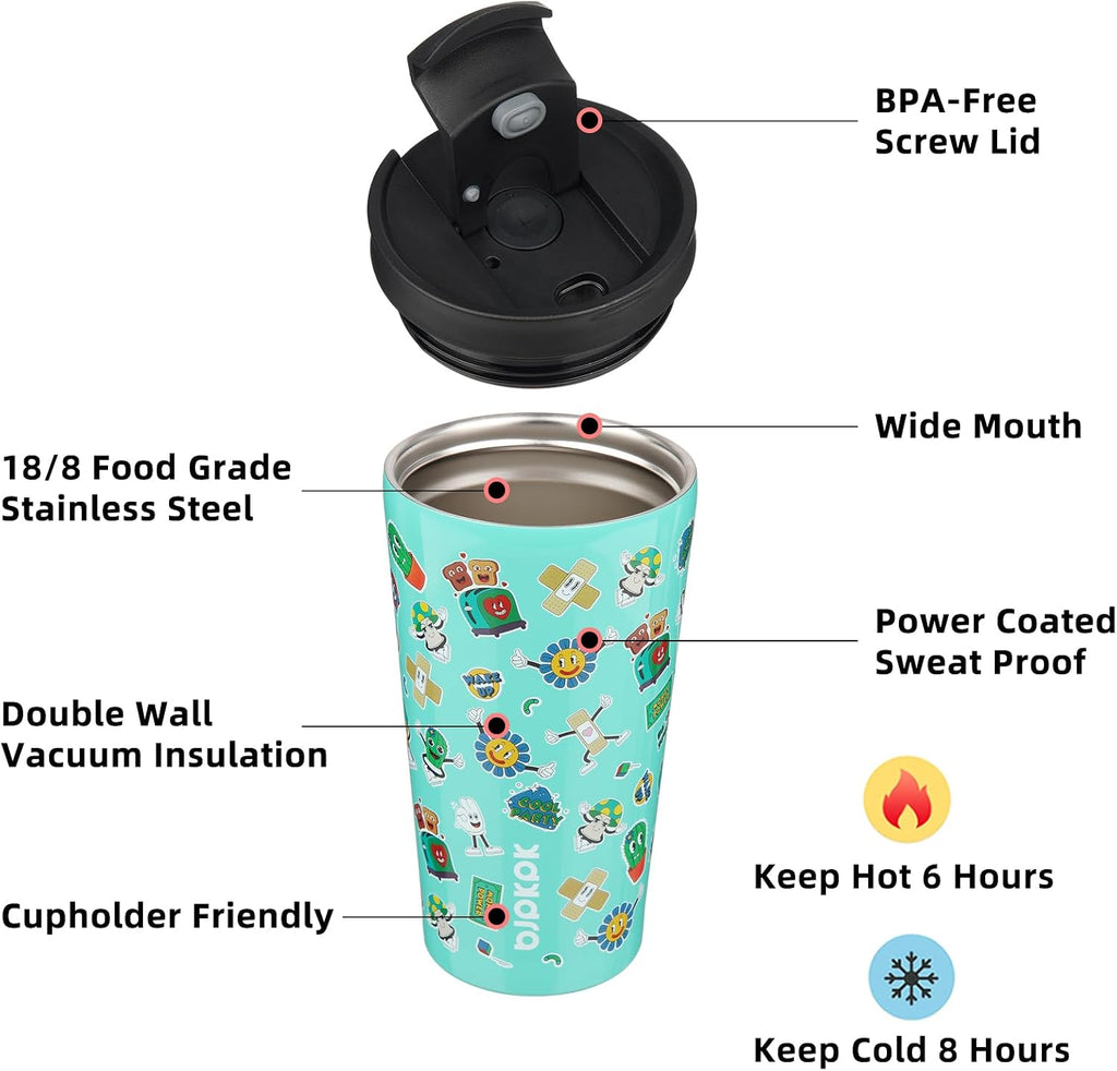 BJPKPK 18 oz Coffee Tumbler with Straw, Insulated Stainless Steel Cup