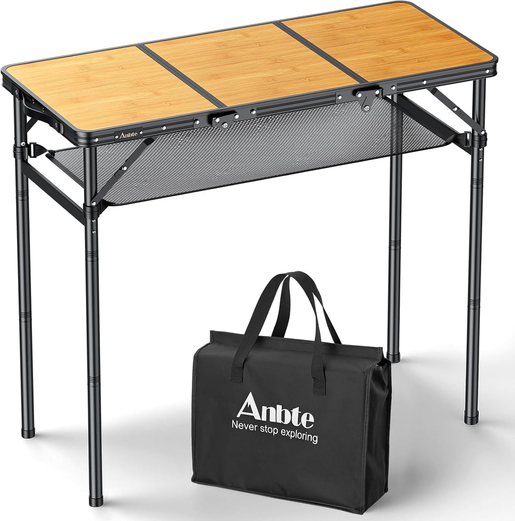 Anbte 3ft Folding Camping Table Max 29.5", 3 Adjustable Height, Yellow