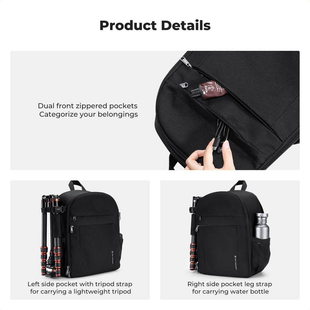 K&F CONCEPT Camera Backpack, Lightweight Camera Bag with Tripod Holder