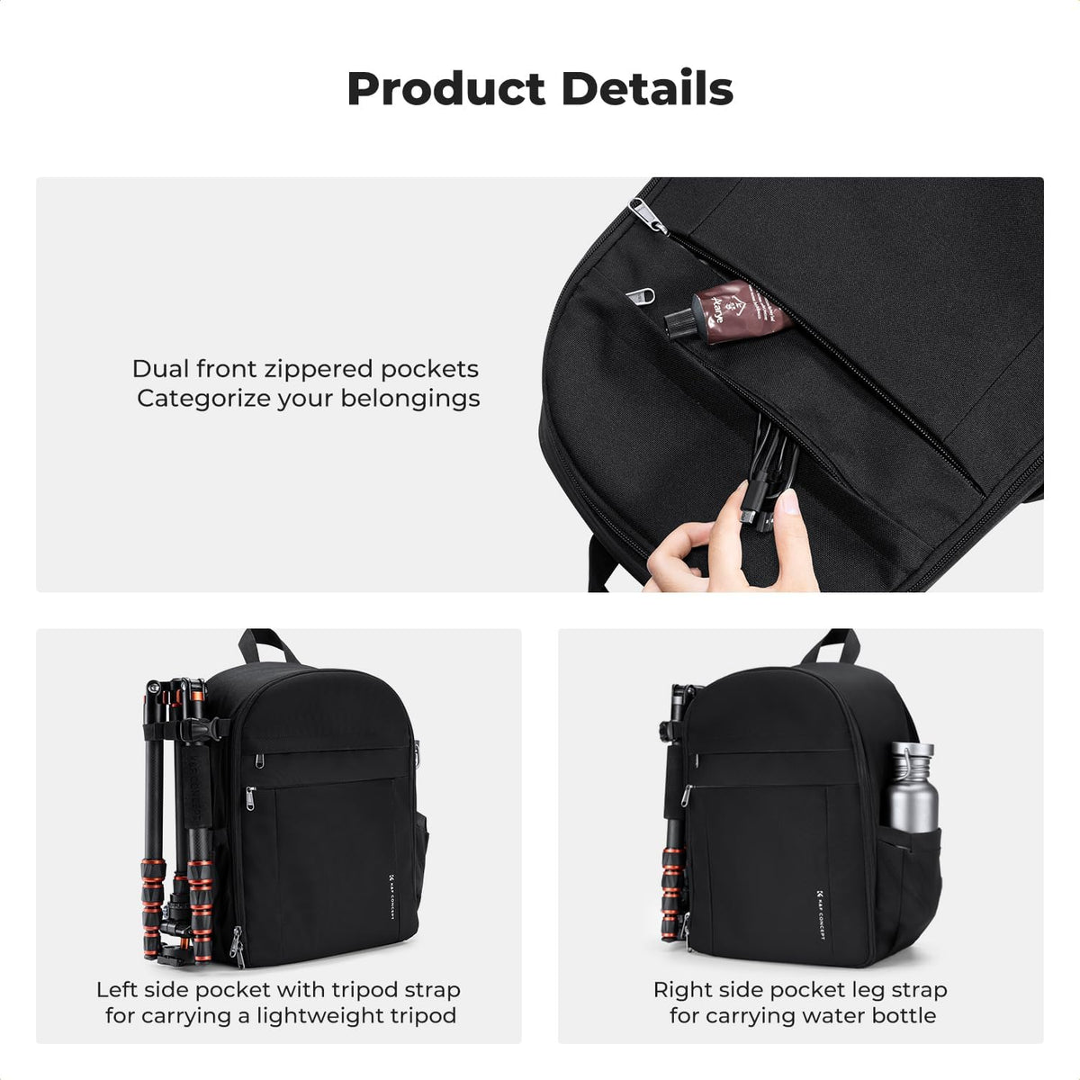 K&F CONCEPT Camera Backpack, Lightweight Camera Bag with Tripod Holder