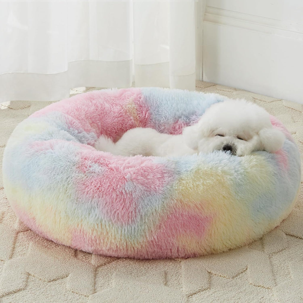 WNPETHOME Small Pink Round Calming Dog Bed Cat Bed for Comfy Sleep