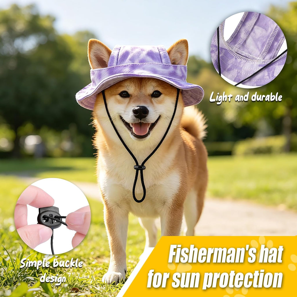 Dog Sun Hat, Hat for Dogs with Ear Holes, Pet Apparel Accessories, Breathable Drawstring for Summer Sun Protection, Outdoor Walking and Beach Activities, Small and Medium Dogs(Pink Large)