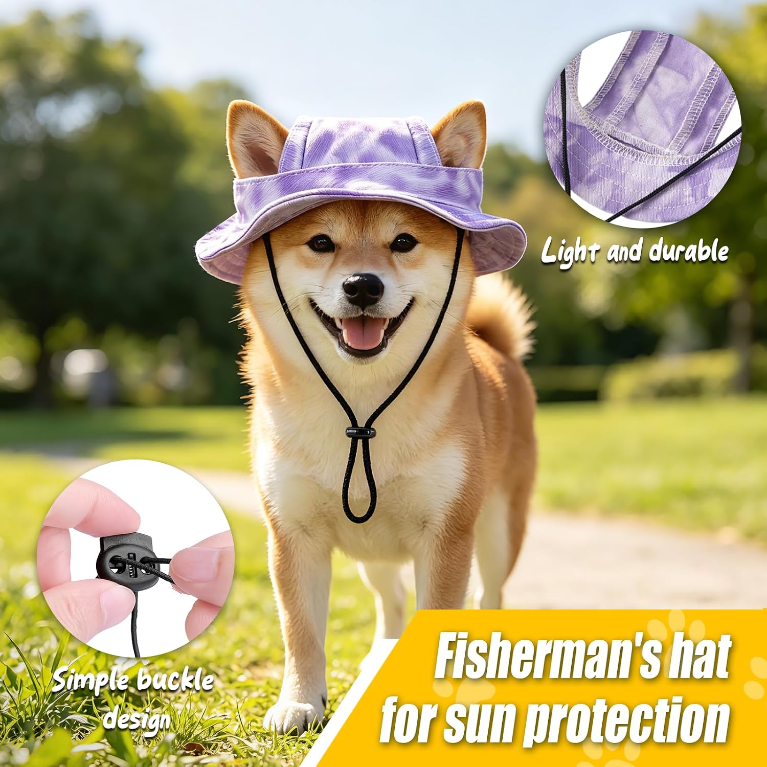 Dog Sun Hat, Hat for Dogs with Ear Holes, Pet Apparel Accessories, Breathable Drawstring for Summer Sun Protection, Outdoor Walking and Beach Activities, Small and Medium Dogs(Pink Large)