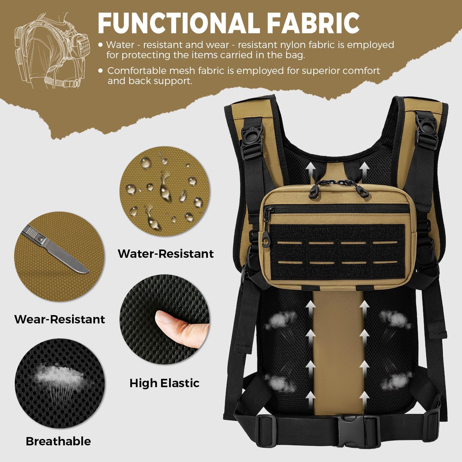 Koculemi Tactical Hydration Backpack with 2L Water Bladder and Front Small Tactical Pouch, Outdoor Water Backpack for Men Women, Sports Hydration Pack for Hiking, Cycling,Climbing