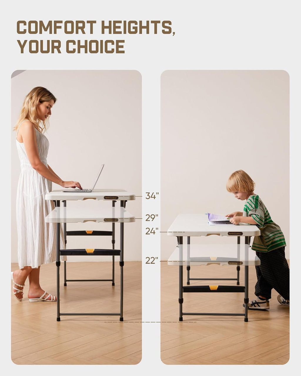 FanttikOutdoor Folding Table 4 Foot Quick Adjust Portable Plastic 4 Heights