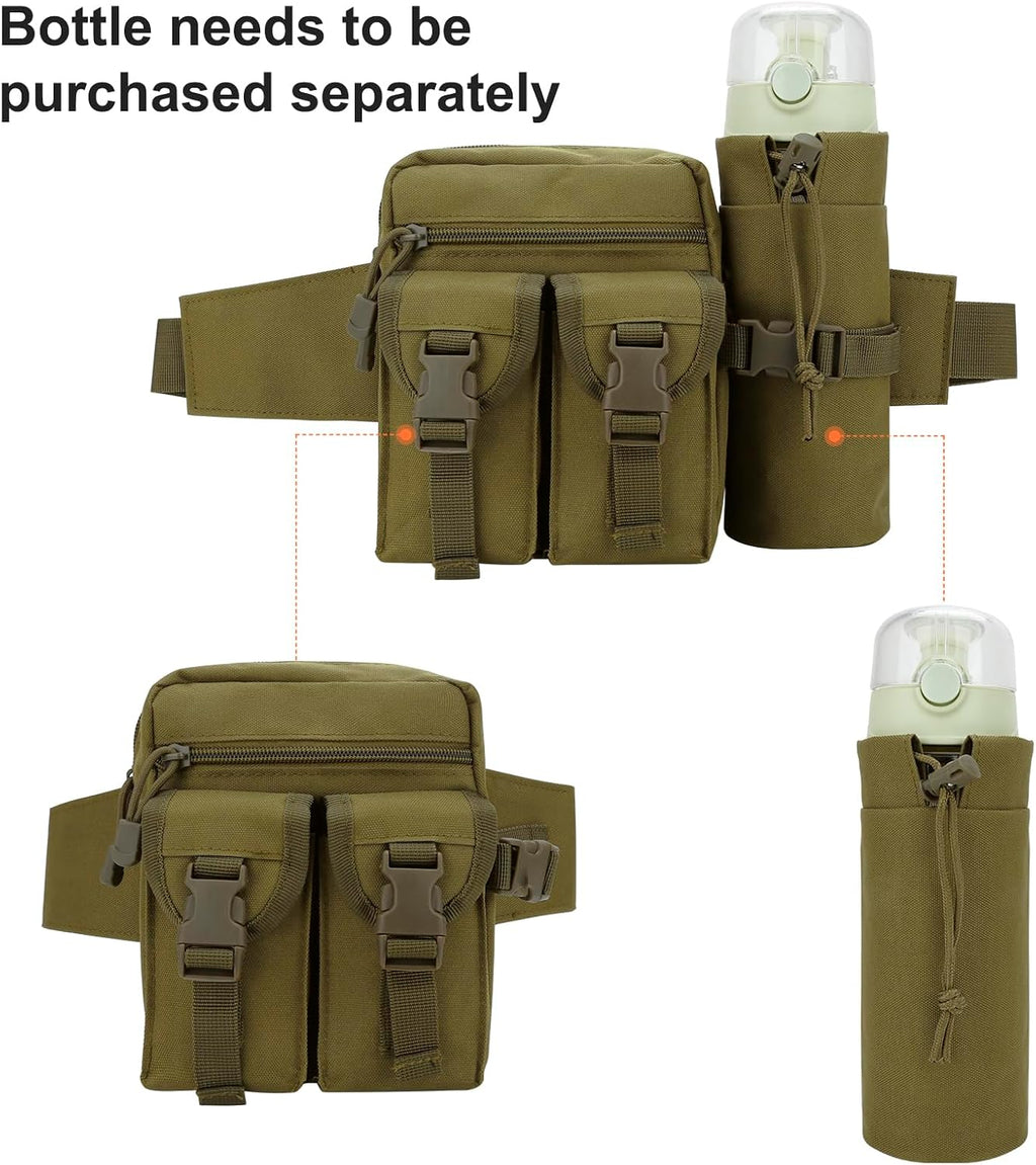 DOB SECHS Hiking Waist Bag with Detachable Water Bottle Holder and Adjustable Waist Belt Oxford Fanny Pack for Men Women Causal Belt Bag for Travel Outdoor Fishing Running Hiking Hunting,Khaki