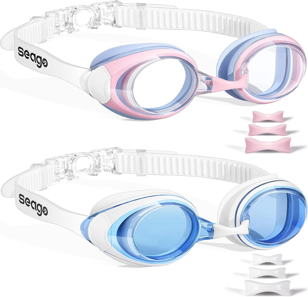 Seago Swim Goggles Adult Men Women Youth Junior 2 Pack Anti-Fog Flat Lens