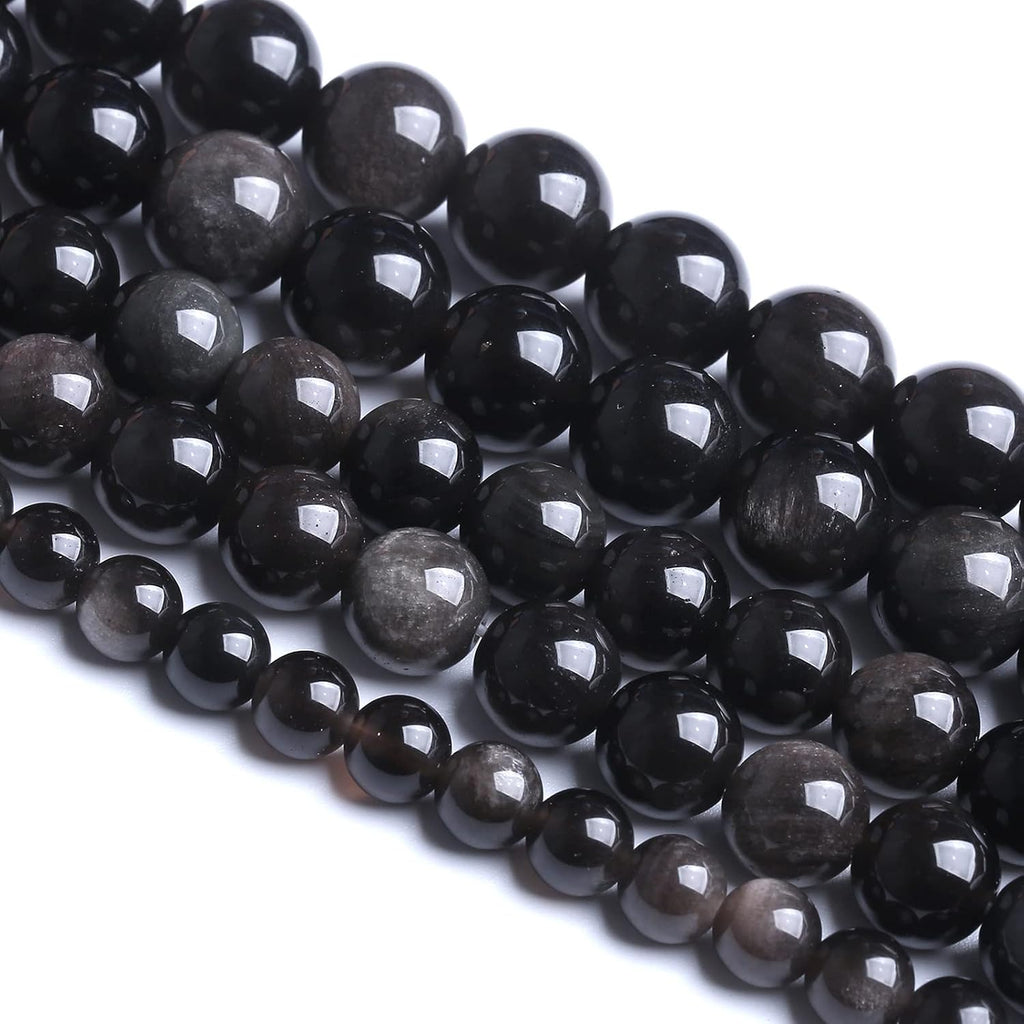6MM 60PCS Natural Stone Silver Obsidian Loose Beads for Jewelry Making DIY Bracelet