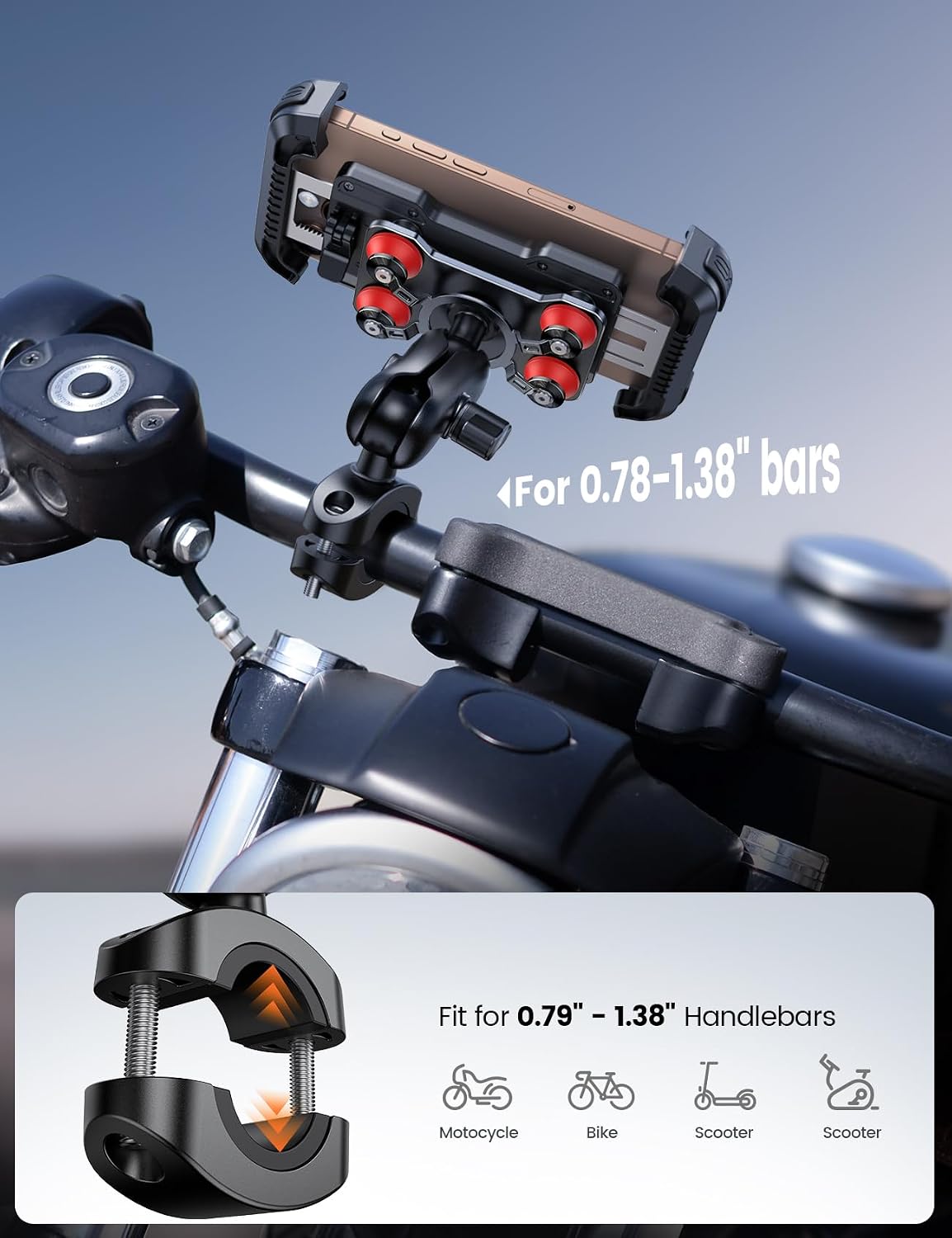 Lamicall Motorcycle Phone Mount Holder with Dual Vibration Dampener